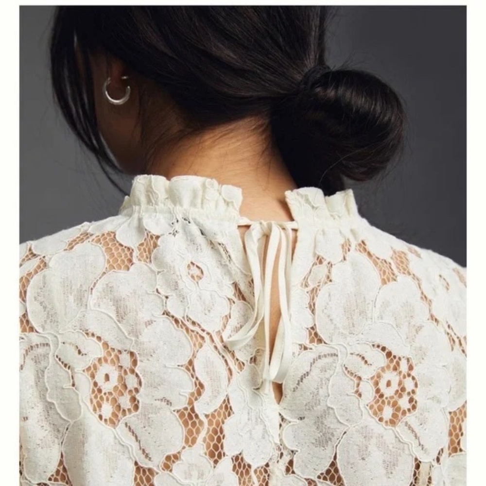 Mare Mare x Anthropologie Sheer Lace Ruffle Neck Blouse Size X Large Cream NWT - Picture 3 of 11